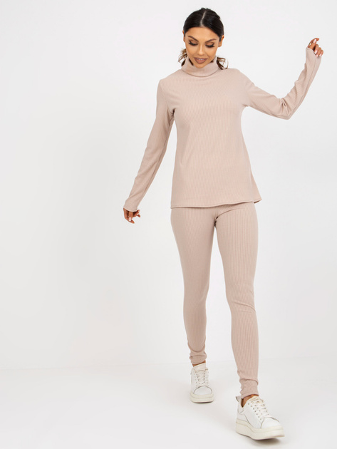 Hurt Beżowa codzienna prążkowana bluzka z golfem od kompletu