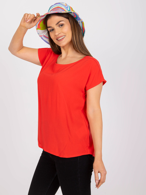 Czerwona bluzka na co dzień z okrągłym dekoltem SUBLEVEL