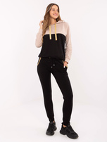 Hurt Beżowo-czarny damski komplet dresowy ze spodniami