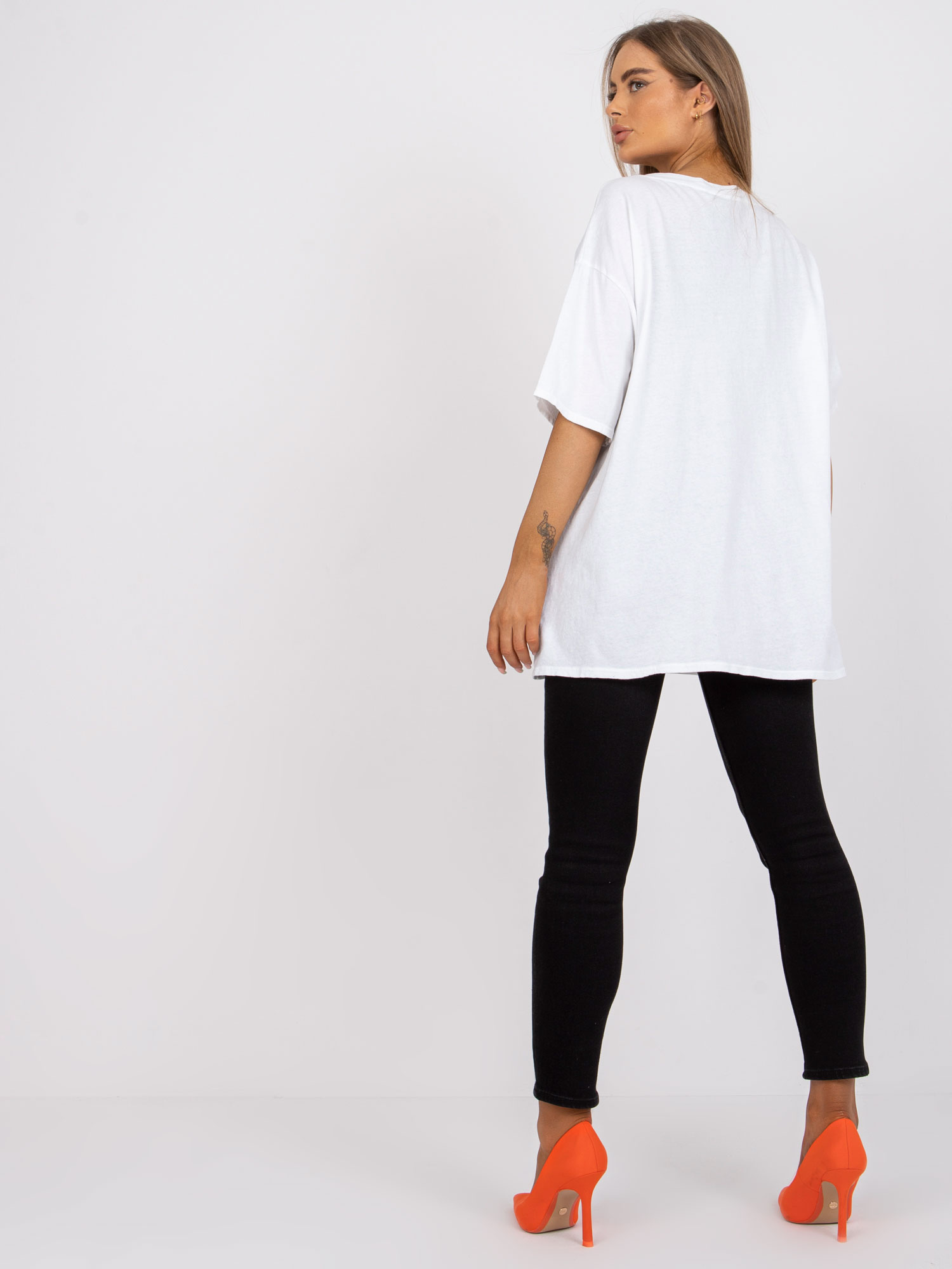 White and orange cotton t-shirt with applique