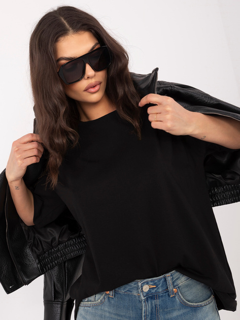 Czarny t-shirt basic z okrągłym dekoltem RUE PARIS