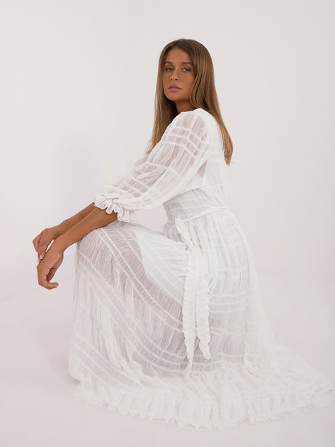 Hurt Biała rozkloszowana sukienka koktajlowa z rękawem 3/4