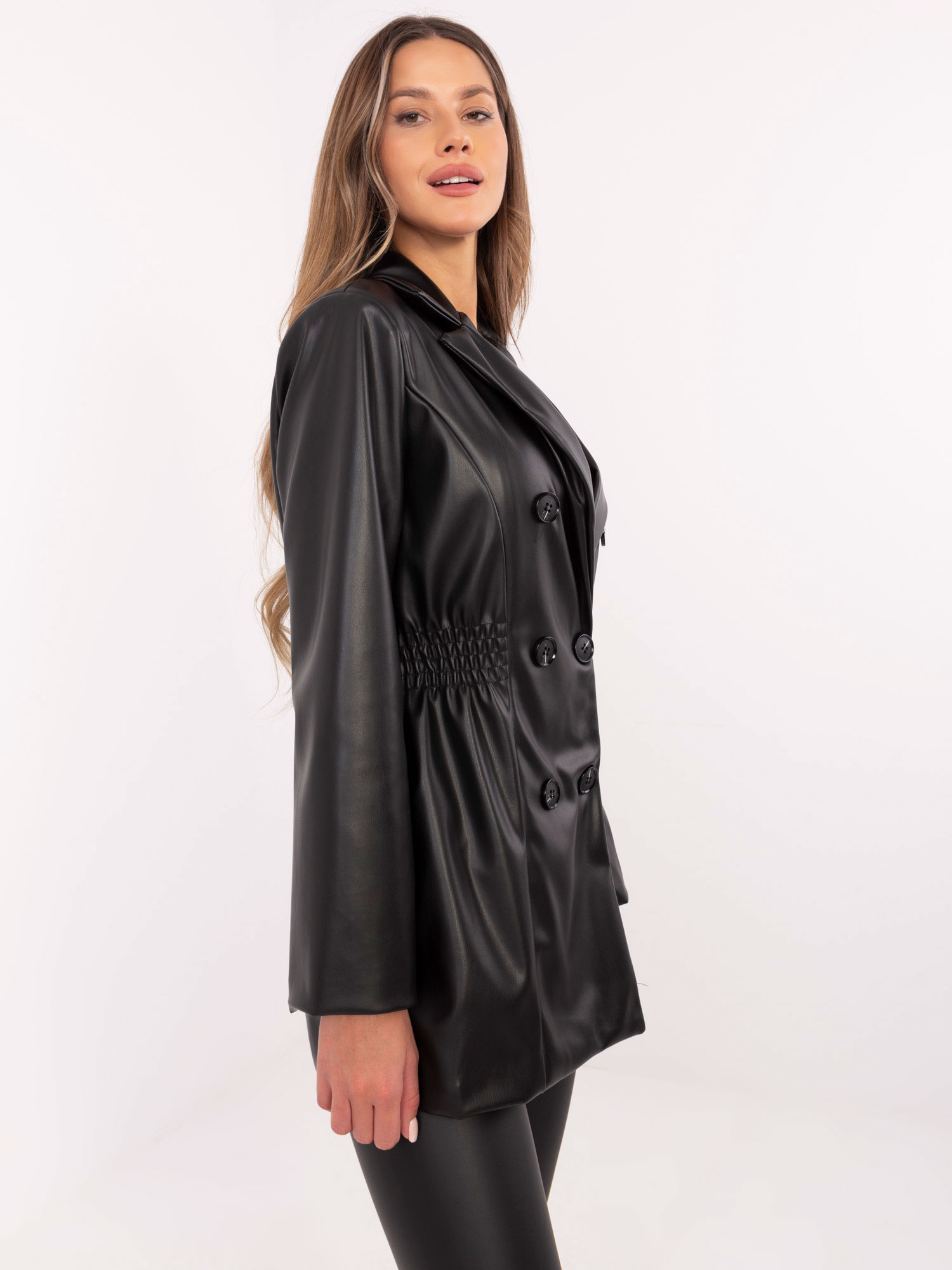 Hurt Black double-breasted women's jacket made of eco-leather.