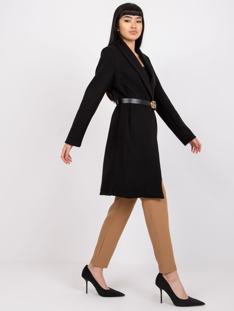 Czarny płaszcz z paskiem Luna