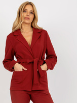 Hurt Bordowa marynarka od garnituru z kieszeniami i wiązaniem