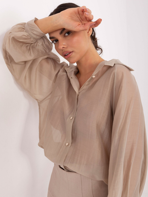 Beżowa przezroczysta koszula z ozdobnymi guzikami