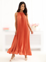Dunkelorange Cocktailkleid mit Halterneck RUE PARIS.