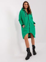 Großhandel Grüner langer Hoodie mit Reißverschluss und Kapuze.