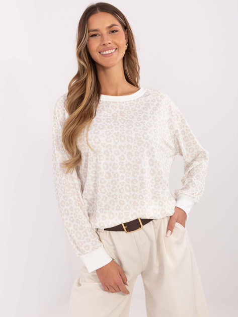 Hurtownia Beżowo-biała damska bluzka oversize w cętki