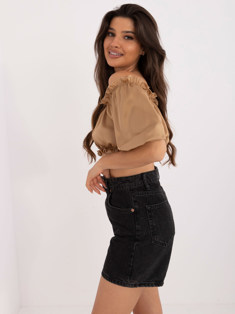 Hurt Camelowa gładka bluzka hiszpanka z wiązaniem