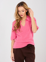 Ciemnoróżowy sweter oversize z kołnierzykiem