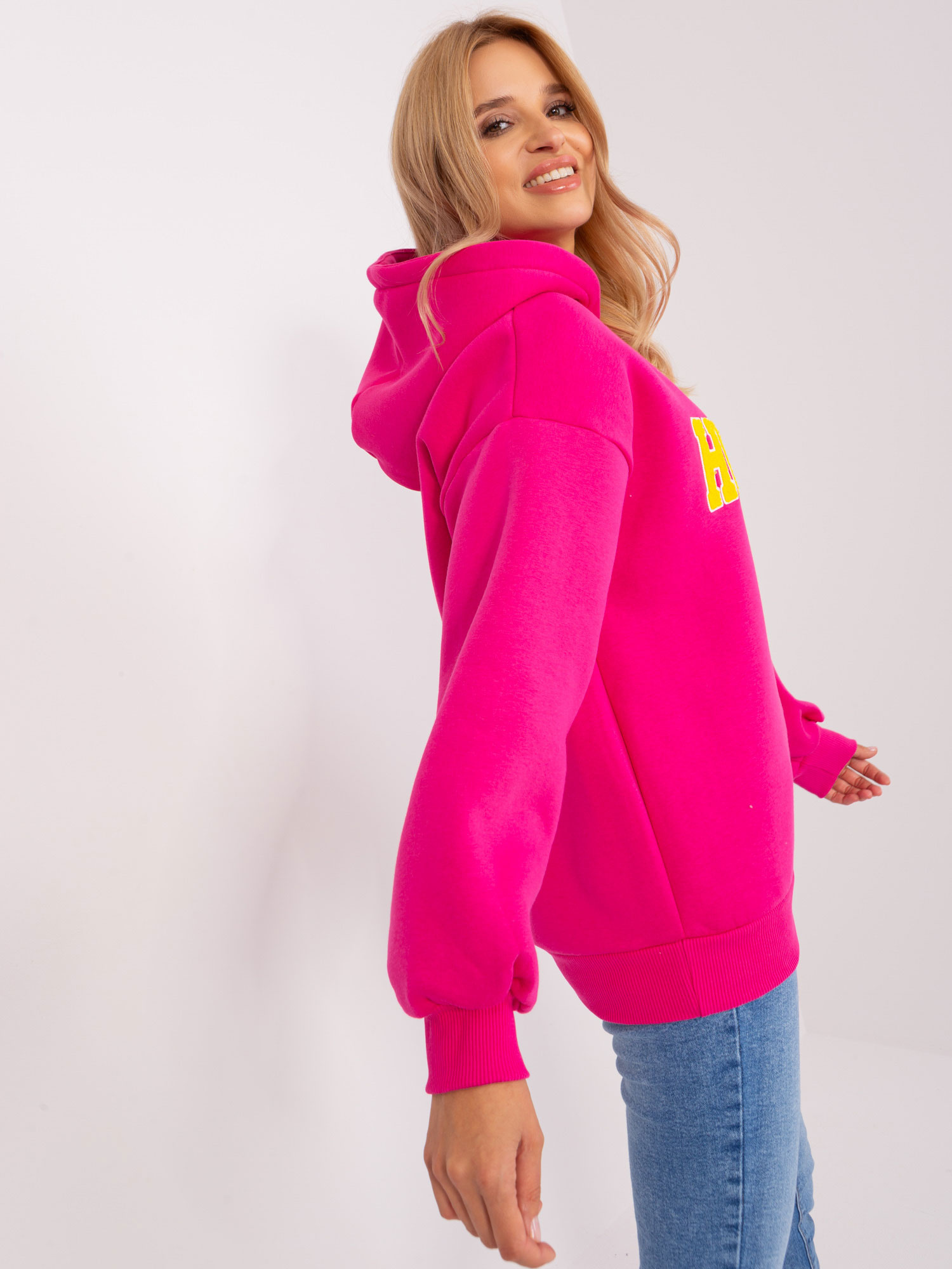 Hurt Fuchsia women's hoodie with a print.