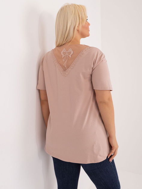 Hurt Beżowa bawełniana bluzka plus size z koronką na plecach