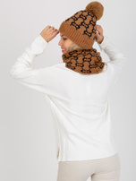 Hurt Camelowo-czarna damska czapka zimowa z pomponem 