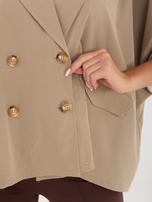 Ciemnobeżowy krótki płaszcz o kroju oversize RUE PARIS 