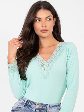 Miętowa dopasowana bluzka w prążek