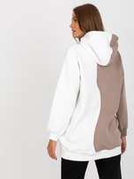 Hurtownia Beżowo-biała bluza basic z kapturem bawełniana RUE PARIS 