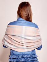 Szal damski w kratę różowo-szary