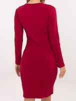 Bordowa sukienka basic z okrągłym dekoltem RUE PARIS