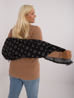 Hurt Czarno-ciemnoszary ciepły szal damski z wzorzystej dzianiny