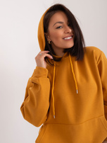 Hurt Musztardowa gładka bluza kangurka ze ściągaczami