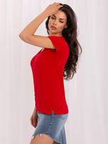 Hurtownia Czerwony damski t-shirt basic z krótkim rękawem 