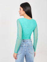 Turkusowe drapowane body z siateczki 