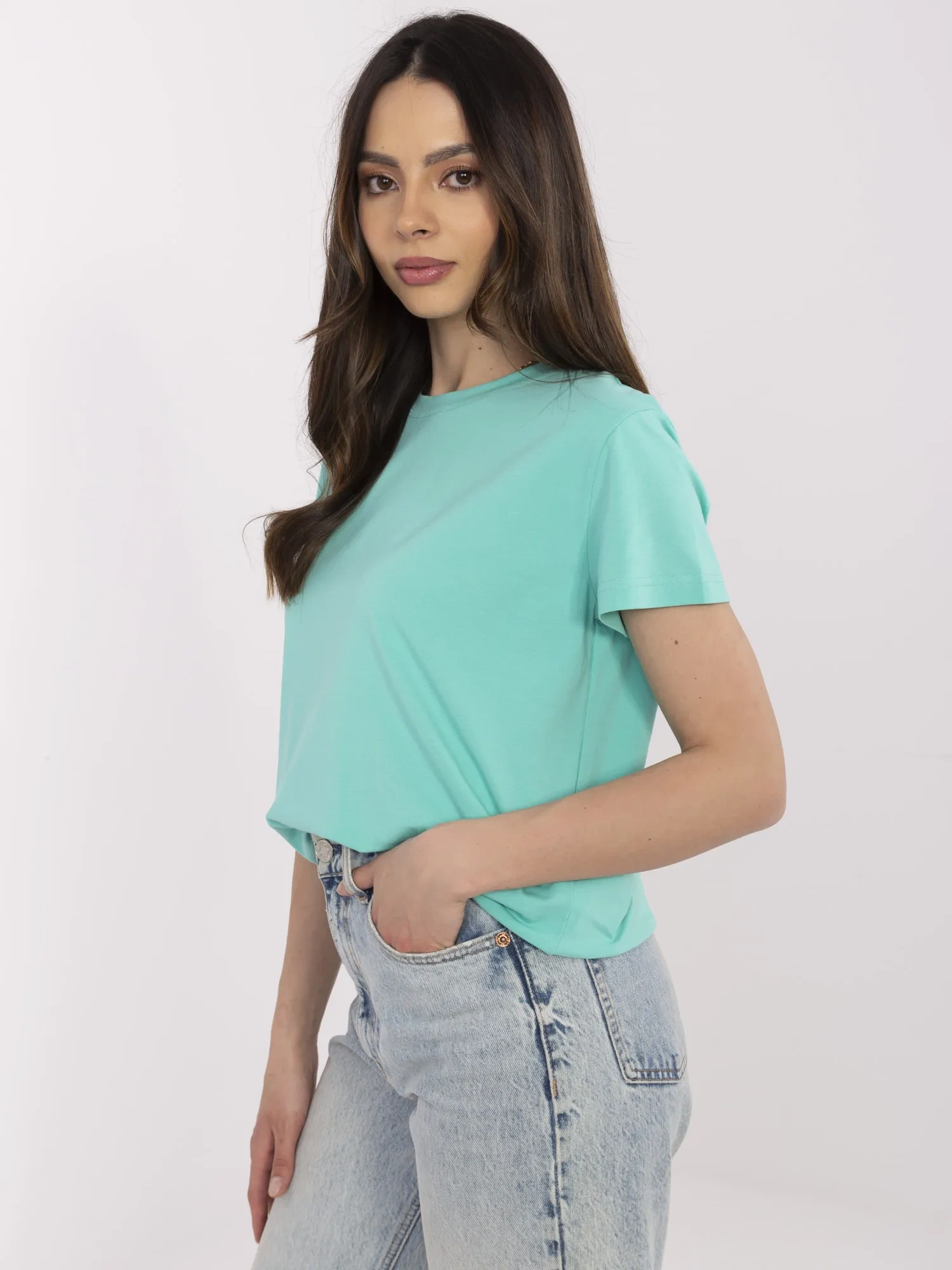 Turkusowy t-shirt o dopasowanym kroju BASIC FEEL GOOD 