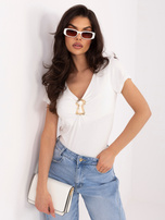 Ecru damska bluzka z ozdobnym detalem 