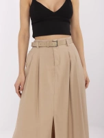 Camelowa trapezowa spódnica z rozcięciem