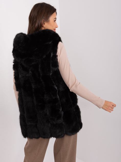 Hurt Czarna damska kamizelka futrzana z suwakiem