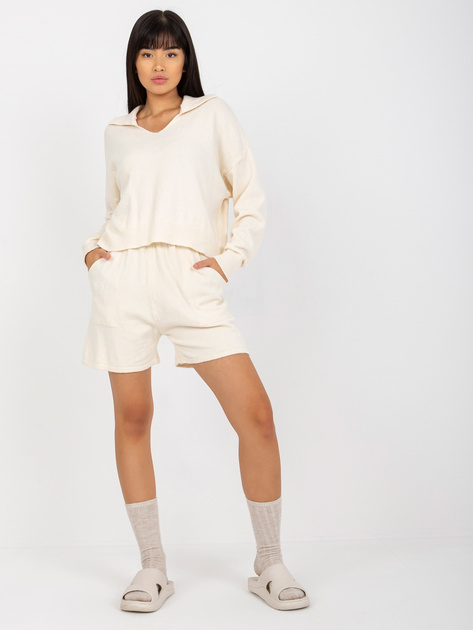 Hurtownia Ecru dzianinowy komplet casualowy z szortami