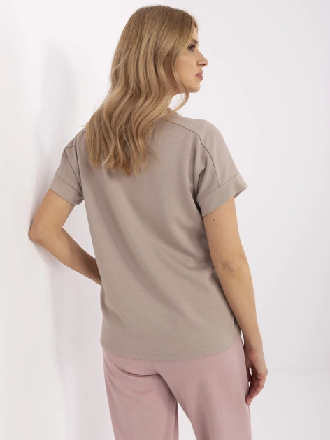 Ciemnobeżowa bluzka basic z krótkim rękawem