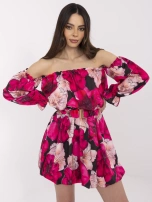 Czarno-różowa mini sukienka hiszpanka w kwiaty