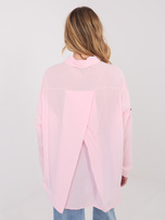 Helle rosa Baumwollbluse mit Reißverschluss.