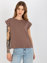 Hurt Brązowy damski t-shirt basic z bawełny Revolution  