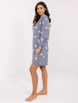 Brudnoniebieska damska koszula nocna z guzikami w serca