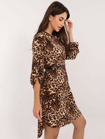 Hurt Beżowo-czarna koszulowa sukienka w panterkę