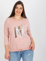 Hurtownia Brudnoróżowa bluzka plus size z nadrukiem