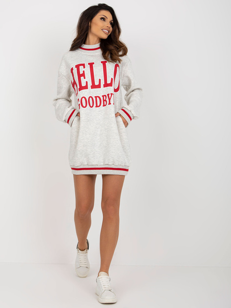 Hurtownia Jasnoszara długa bluza dresowa z nadrukiem