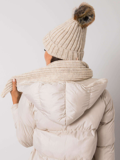 Beżowy komplet zimowy z czapką i szalikiem Rubby RUE PARIS