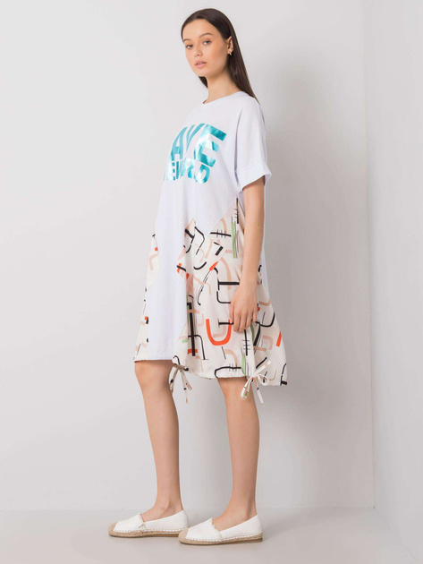 Biało-beżowa sukienka z napisem Ebba