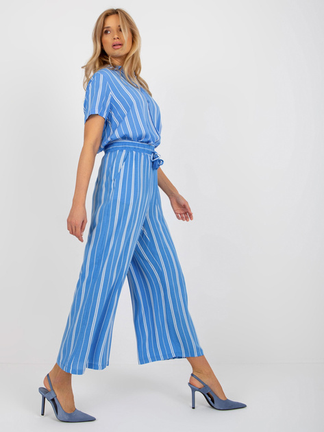 Hurt Niebieskie materiałowe spodnie palazzo z wiskozy SUBLEVEL