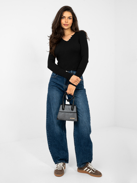 Czarna krótka bluzka basic w prążek