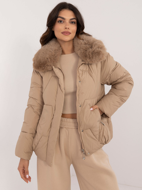 Hurt Camelowa puchowa kurtka zimowa z kapturem