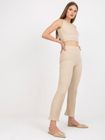 Beżowy dwuczęściowy komplet casualowy w prążki