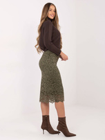 Khaki midi spódnica z koronki