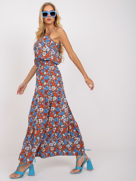 Brązowa maxi sukienka w kwiaty na ramiączkach SUBLEVEL