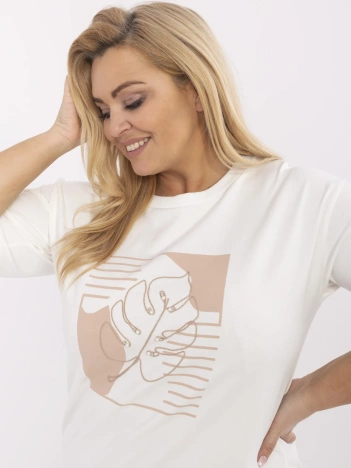 Ecru bawełniana bluzka plus size z haftem