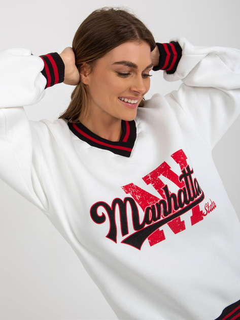 Hurt Biała dresowa bluza z nadrukiem i dekoltem V